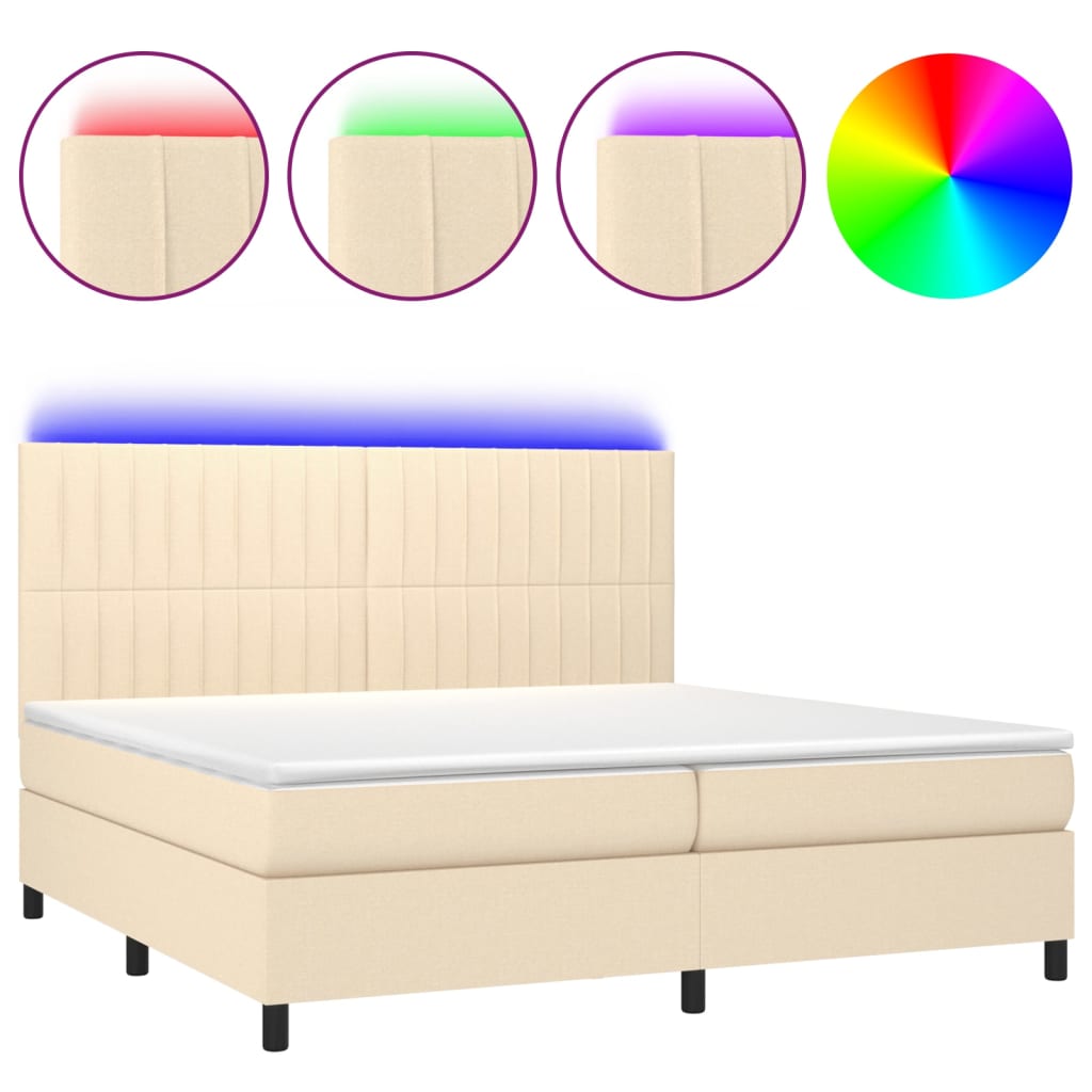 Letto a Molle Materasso e LED bianco 200x200cm in Tessuto - homemem39