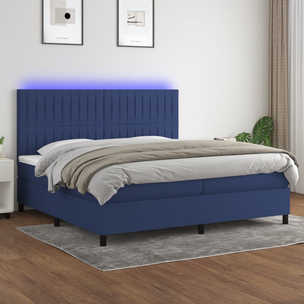 Letto a Molle Materasso e LED Blu 200x200cm in Tessuto - homemem39
