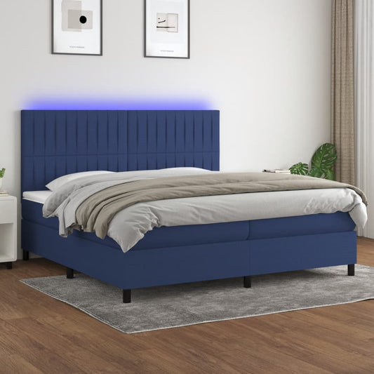 Letto a Molle Materasso e LED Blu 200x200cm in Tessuto - homemem39