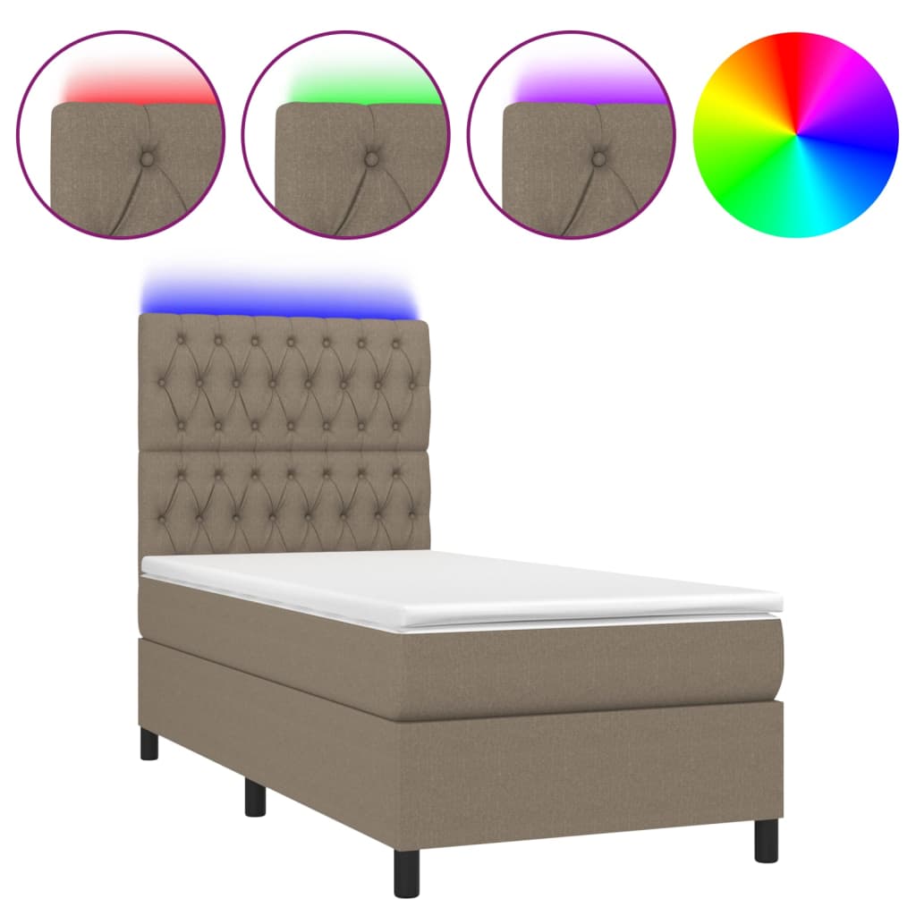 Letto a Molle con Materasso e LED Tortora 80x200 cm in Tessuto | homemem39