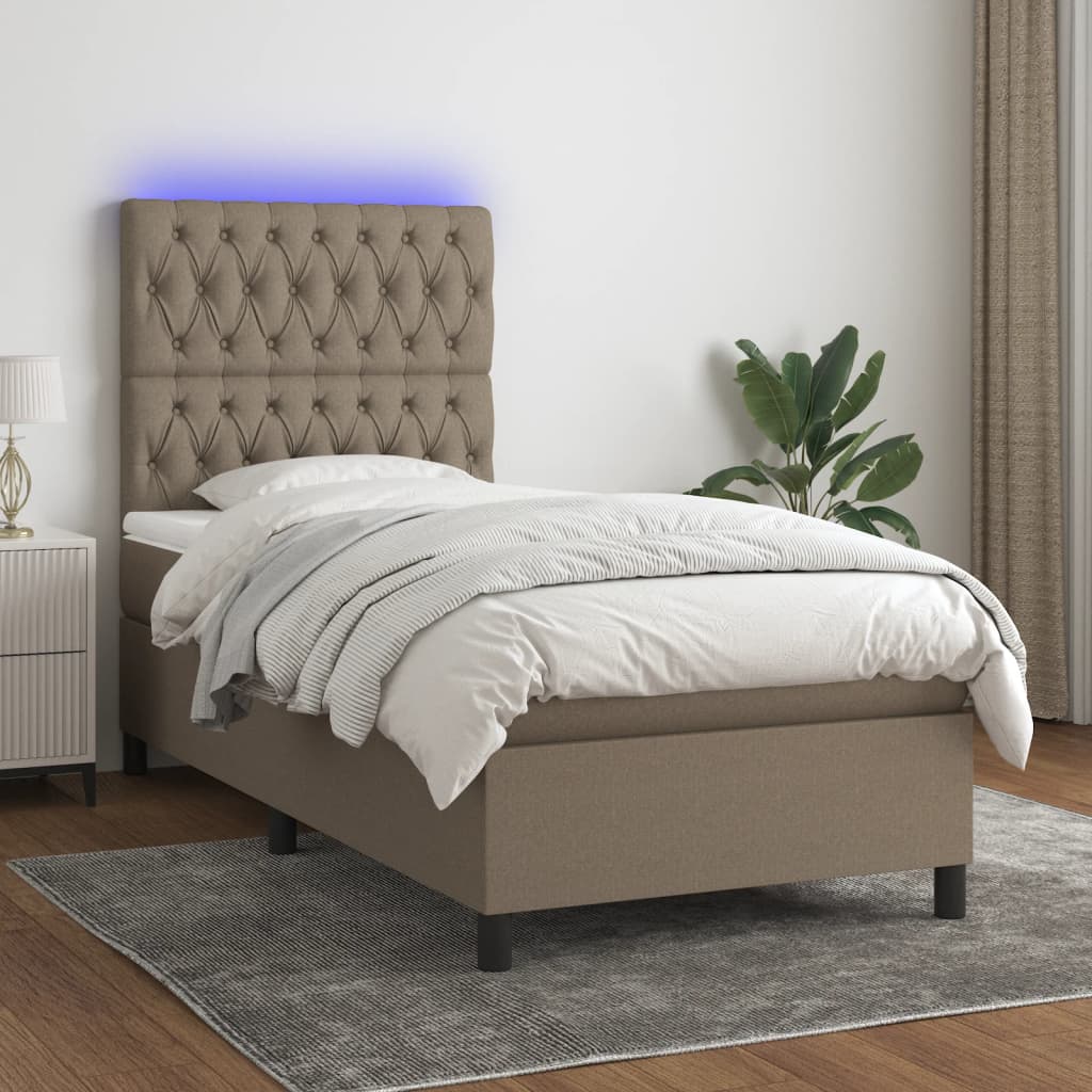 Letto a Molle con Materasso e LED Tortora 80x200 cm in Tessuto | homemem39