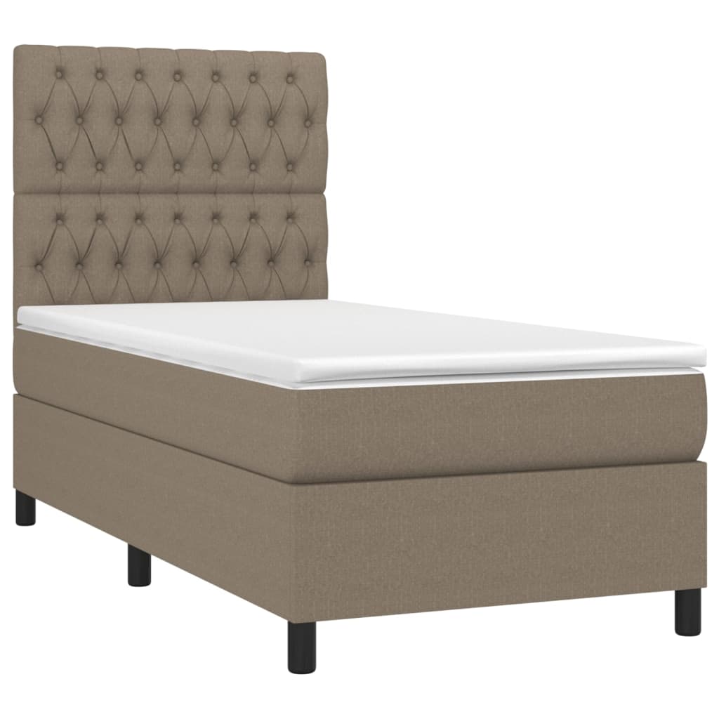Letto a Molle con Materasso e LED Tortora 90x190 cm in Tessuto | homemem39
