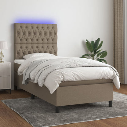 Letto a Molle con Materasso e LED Tortora 90x190 cm in Tessuto | homemem39