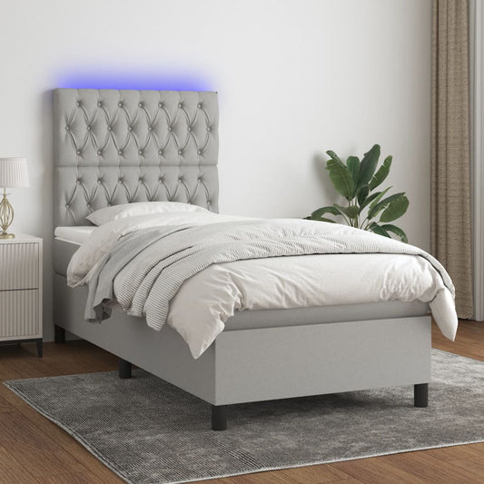 Letto a Molle Materasso e LED Grigio Chiaro 90x200 cm Tessuto - homemem39