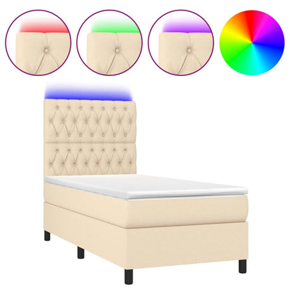 Letto a Molle con Materasso e LED Crema 90x200 cm in Tessuto | homemem39