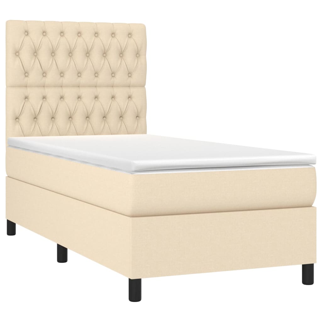 Letto a Molle con Materasso e LED Crema 90x200 cm in Tessuto | homemem39