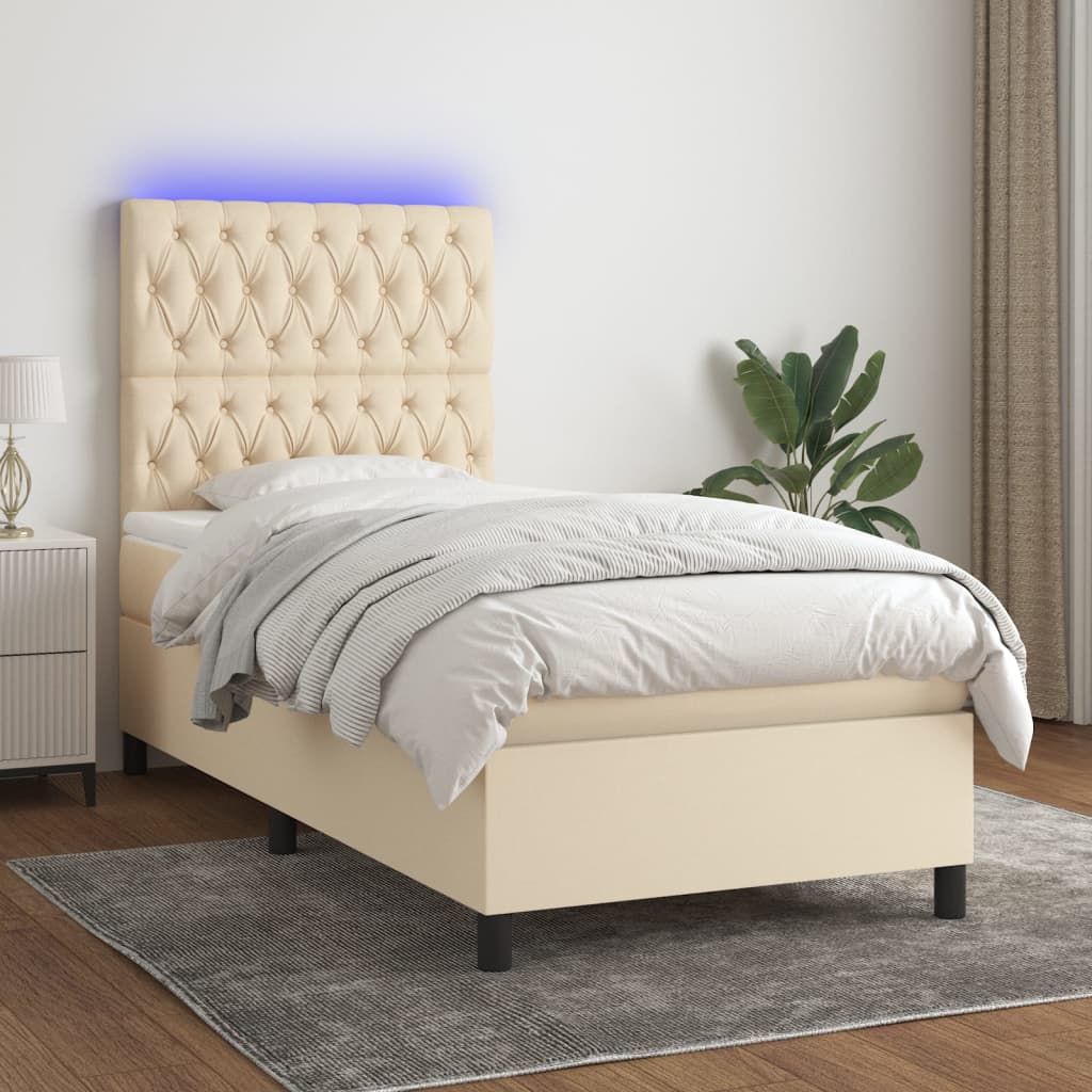 Letto a Molle con Materasso e LED Crema 90x200 cm in Tessuto | homemem39