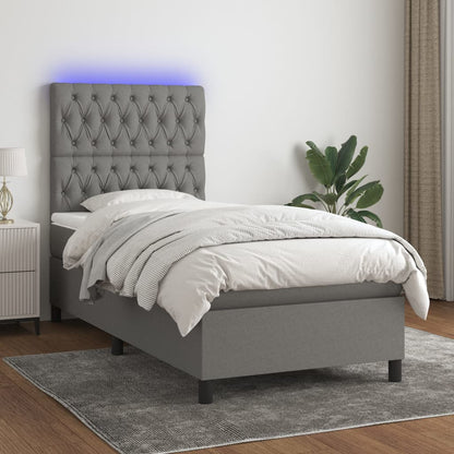 Letto a Molle Materasso e LED Grigio Scuro 100x200cm in Tessuto - homemem39