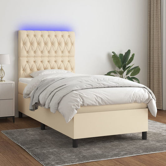 Letto a Molle con Materasso e LED Crema 100x200cm in Tessuto - homemem39