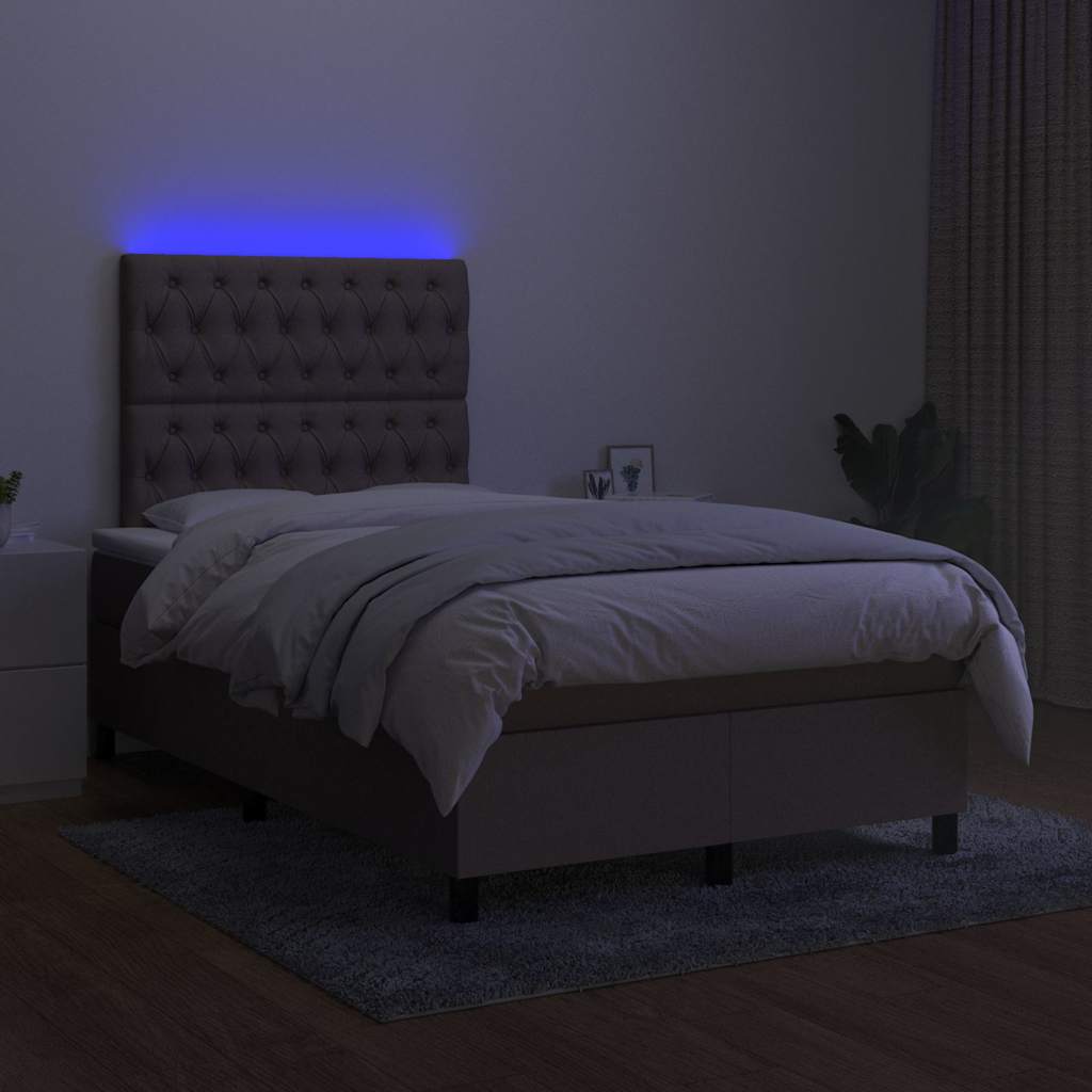 Letto a Molle con Materasso e LED Tortora 120x200cm in Tessuto