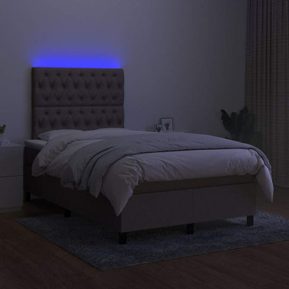 Letto a Molle con Materasso e LED Tortora 120x200cm in Tessuto