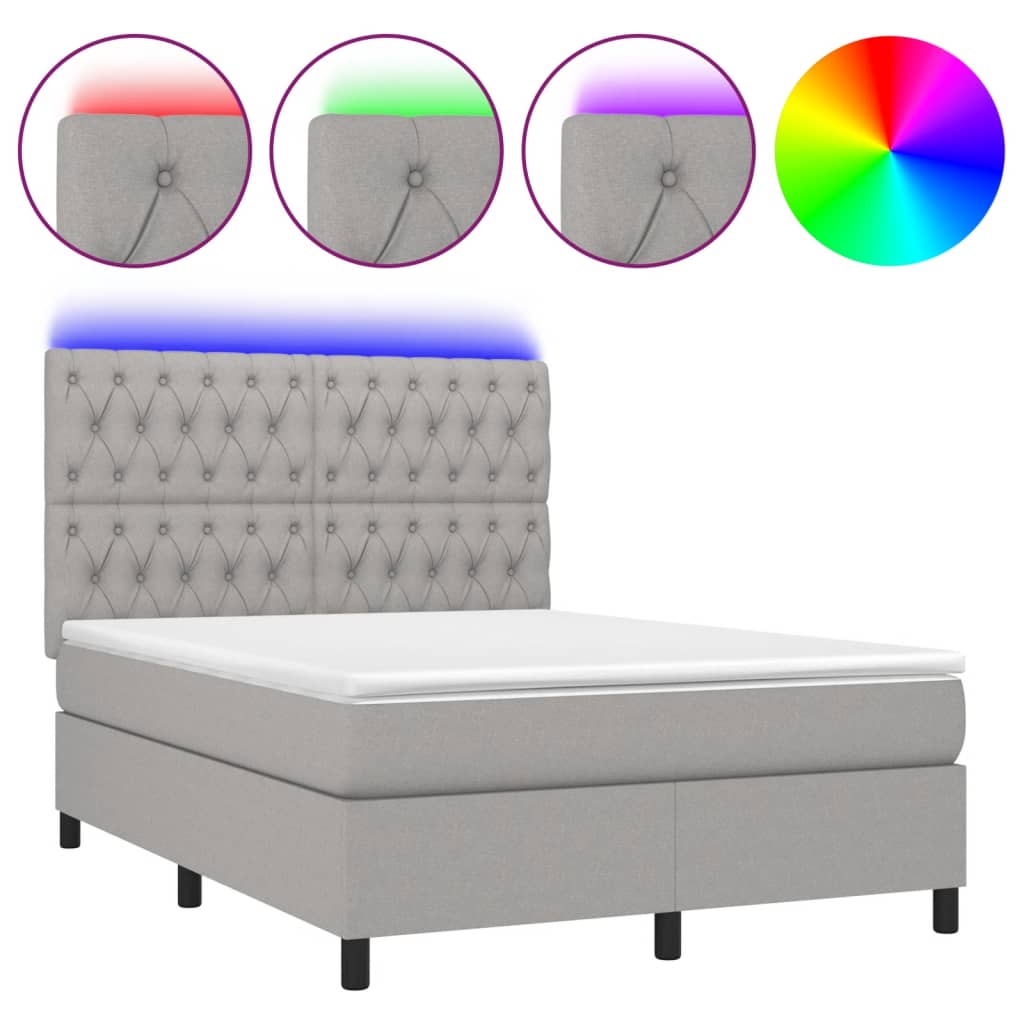 Letto a Molle Materasso e LED Grigio Chiaro 140x190 cm Tessuto | homemem39