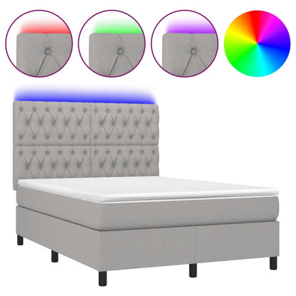 Letto a Molle Materasso e LED Grigio Chiaro 140x190 cm Tessuto | homemem39