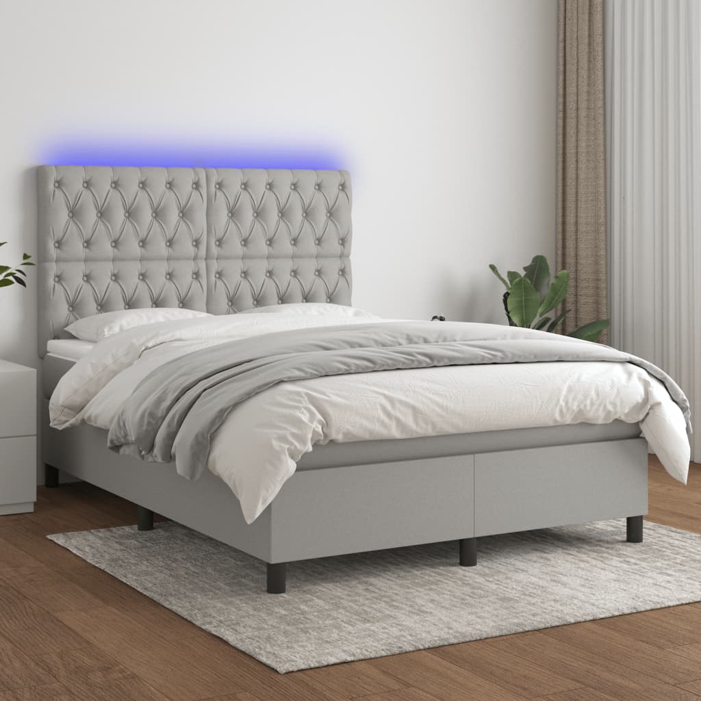 Letto a Molle Materasso e LED Grigio Chiaro 140x190 cm Tessuto | homemem39