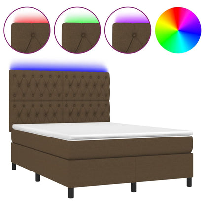 Letto a Molle Materasso e LED MarroneScuro 140x190cm in Tessuto | homemem39