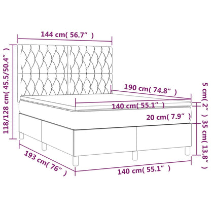 Letto a Molle con Materasso e LED Crema 140x190 cm in Tessuto | homemem39