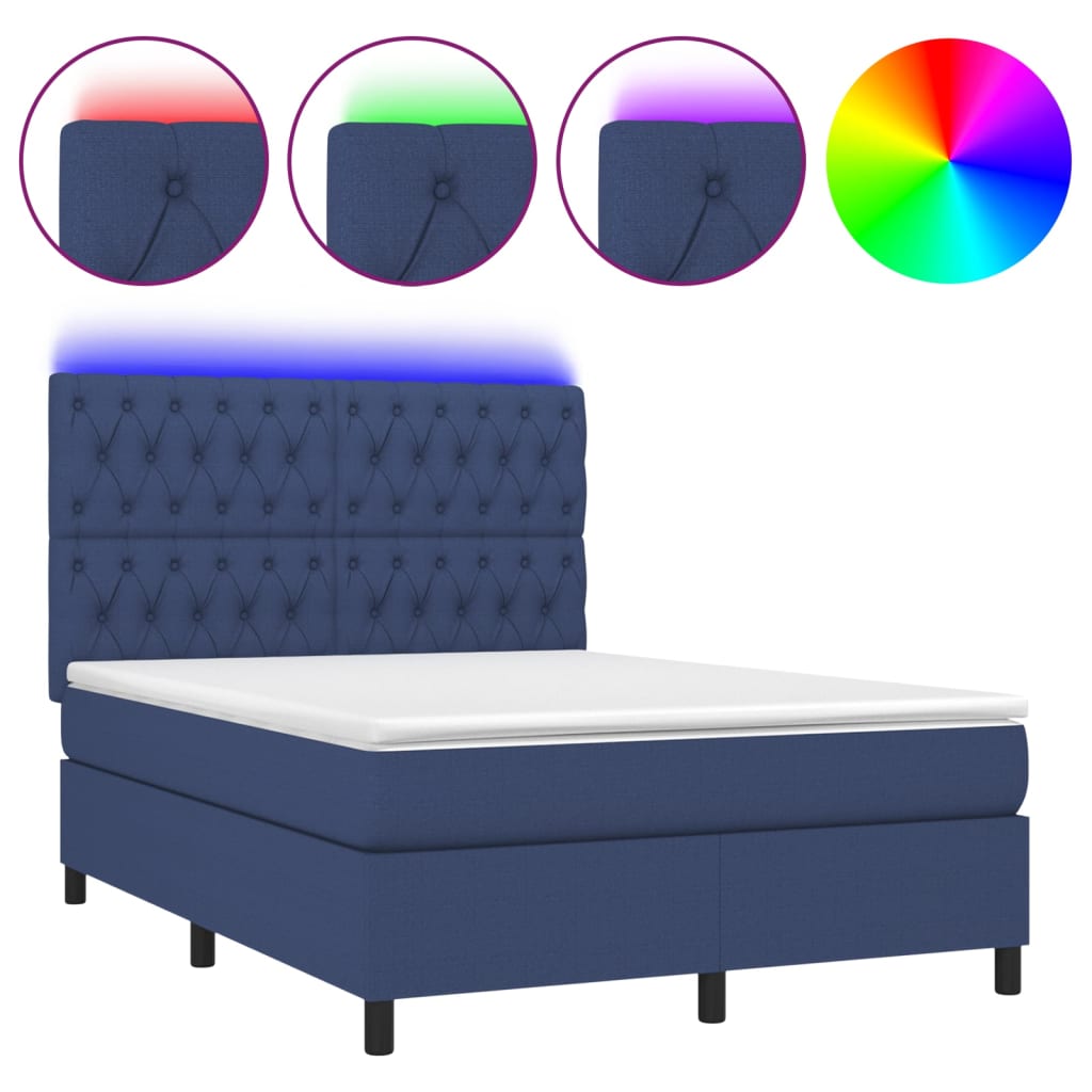 Letto a Molle con Materasso e LED Blu 140x190 cm in Tessuto - homemem39