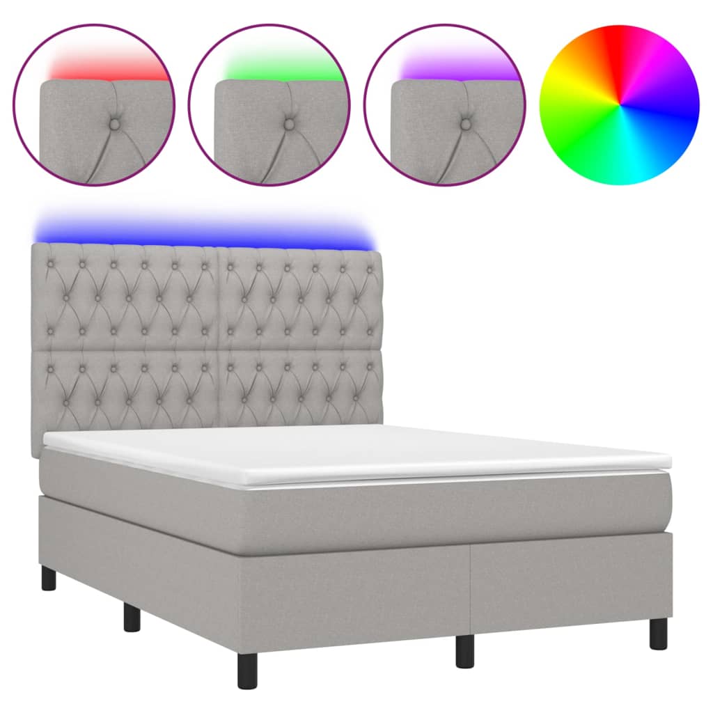 Letto a Molle Materasso e LED Grigio Chiaro 140x200 cm Tessuto - homemem39