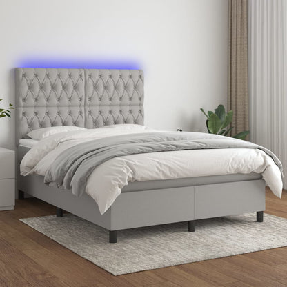 Letto a Molle Materasso e LED Grigio Chiaro 140x200 cm Tessuto - homemem39