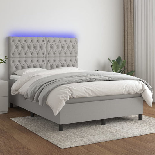 Letto a Molle Materasso e LED Grigio Chiaro 140x200 cm Tessuto - homemem39