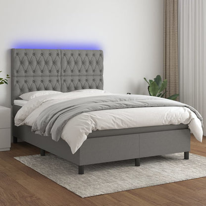 Letto a Molle Materasso e LED Grigio Scuro 140x200cm in Tessuto - homemem39