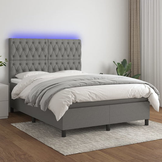 Letto a Molle Materasso e LED Grigio Scuro 140x200cm in Tessuto - homemem39