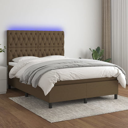 Letto a Molle Materasso e LED Marrone Scuro 140x200 cm Tessuto | homemem39