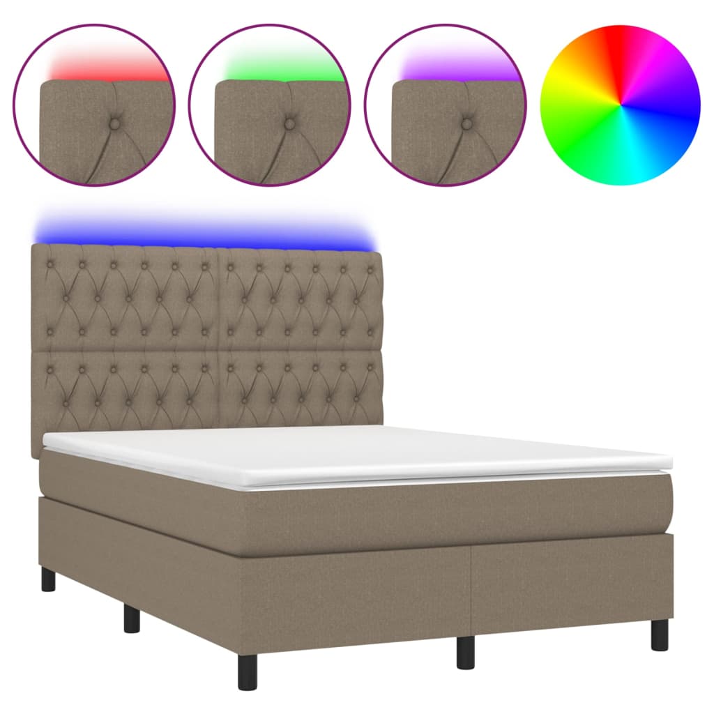 Letto a Molle con Materasso e LED Tortora 140x200 cm in Tessuto - homemem39