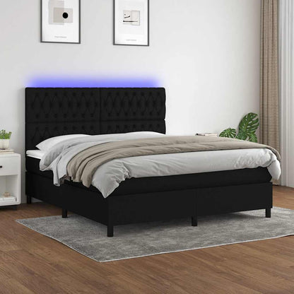 Letto a Molle con Materasso e LED Nero 160x200 cm in Tessuto | homemem39