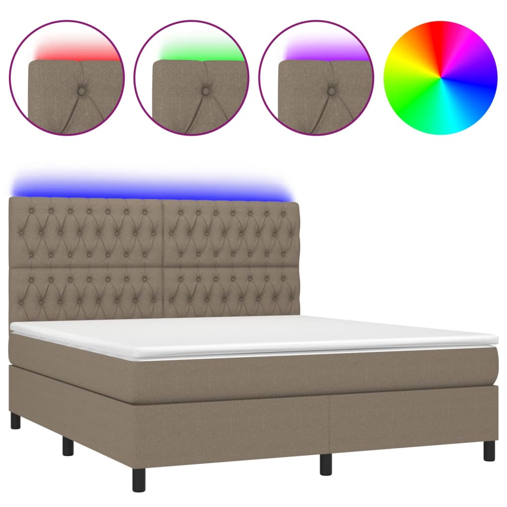 Letto a Molle con Materasso e LED Tortora 160x200 cm in Tessuto | homemem39