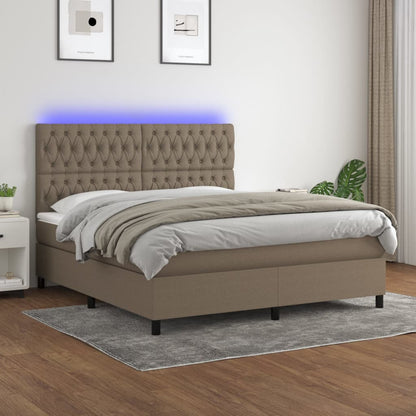 Letto a Molle con Materasso e LED Tortora 160x200 cm in Tessuto | homemem39