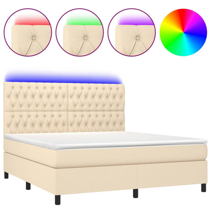 Letto a Molle con Materasso e LED Crema 160x200 cm in Tessuto | homemem39