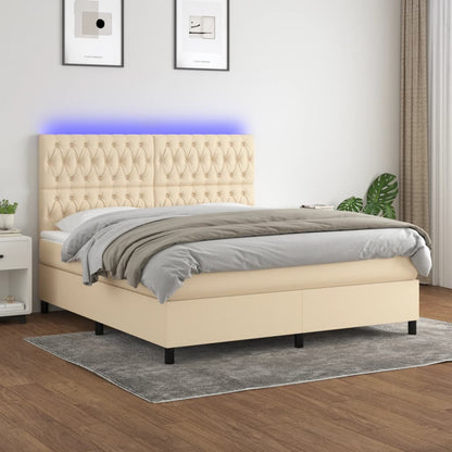 Letto a Molle con Materasso e LED Crema 160x200 cm in Tessuto | homemem39