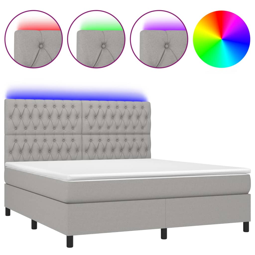 Letto a Molle Materasso e LED Grigio Chiaro 180x200 cm Tessuto - homemem39