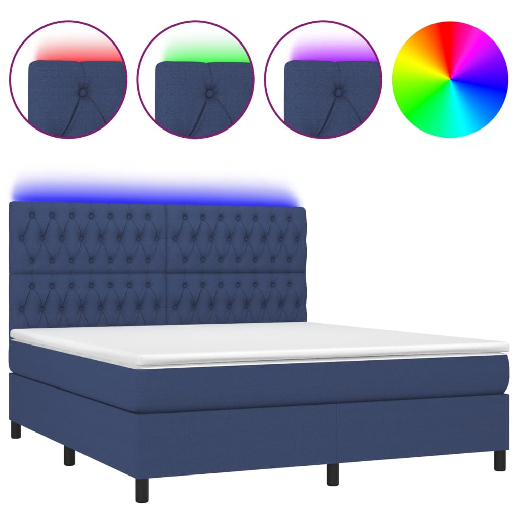 Letto a Molle con Materasso e LED Blu 180x200 cm in Tessuto - homemem39