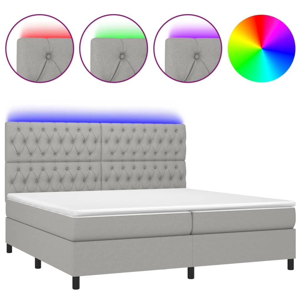Letto a Molle Materasso e LED Grigio Chiaro 200x200 cm Tessuto - homemem39