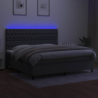 Letto a Molle Materasso e LED Grigio Scuro 200x200cm in Tessuto