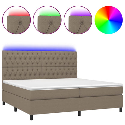 Letto a Molle Materasso e LED tortora 200x200cm in Tessuto - homemem39