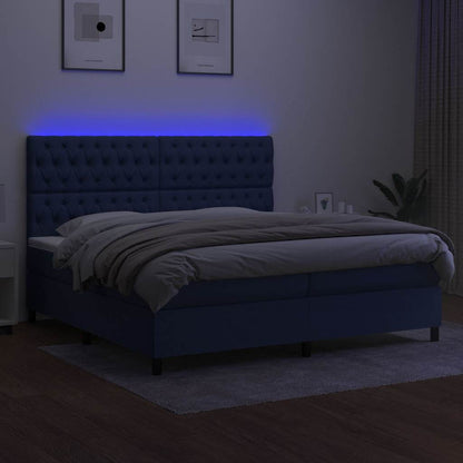 Letto a Molle Materasso e LED Blu 200x200cm in Tessuto