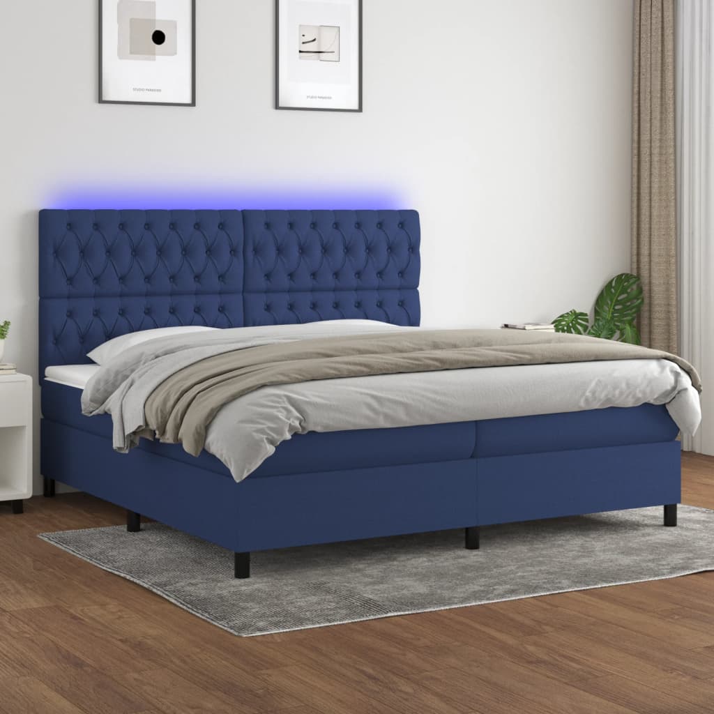Letto a Molle Materasso e LED Blu 200x200cm in Tessuto - homemem39