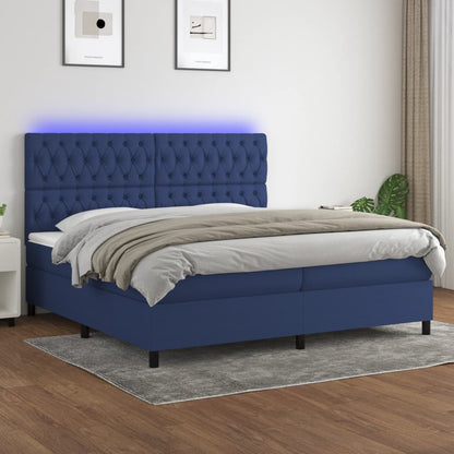 Letto a Molle Materasso e LED Blu 200x200cm in Tessuto - homemem39