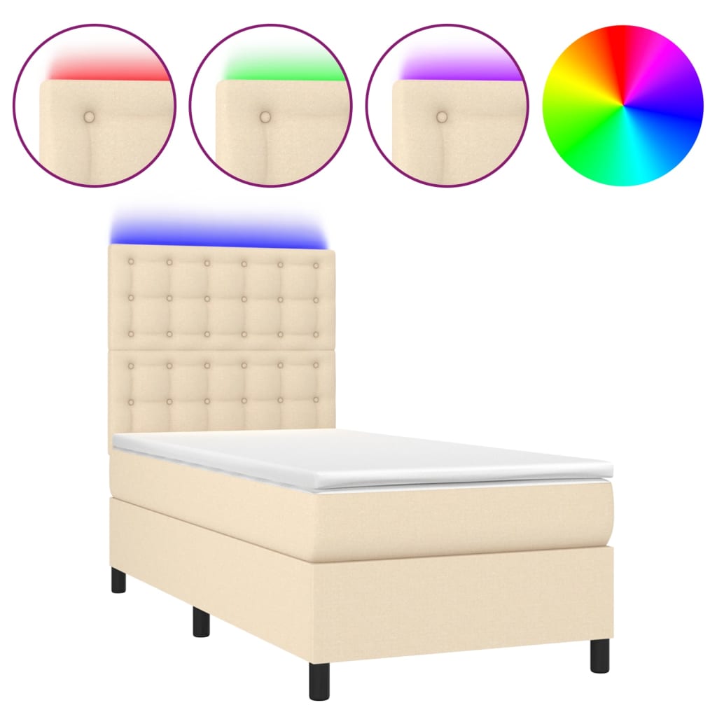 Letto a Molle con Materasso e LED Crema 80x200 cm in Tessuto - homemem39
