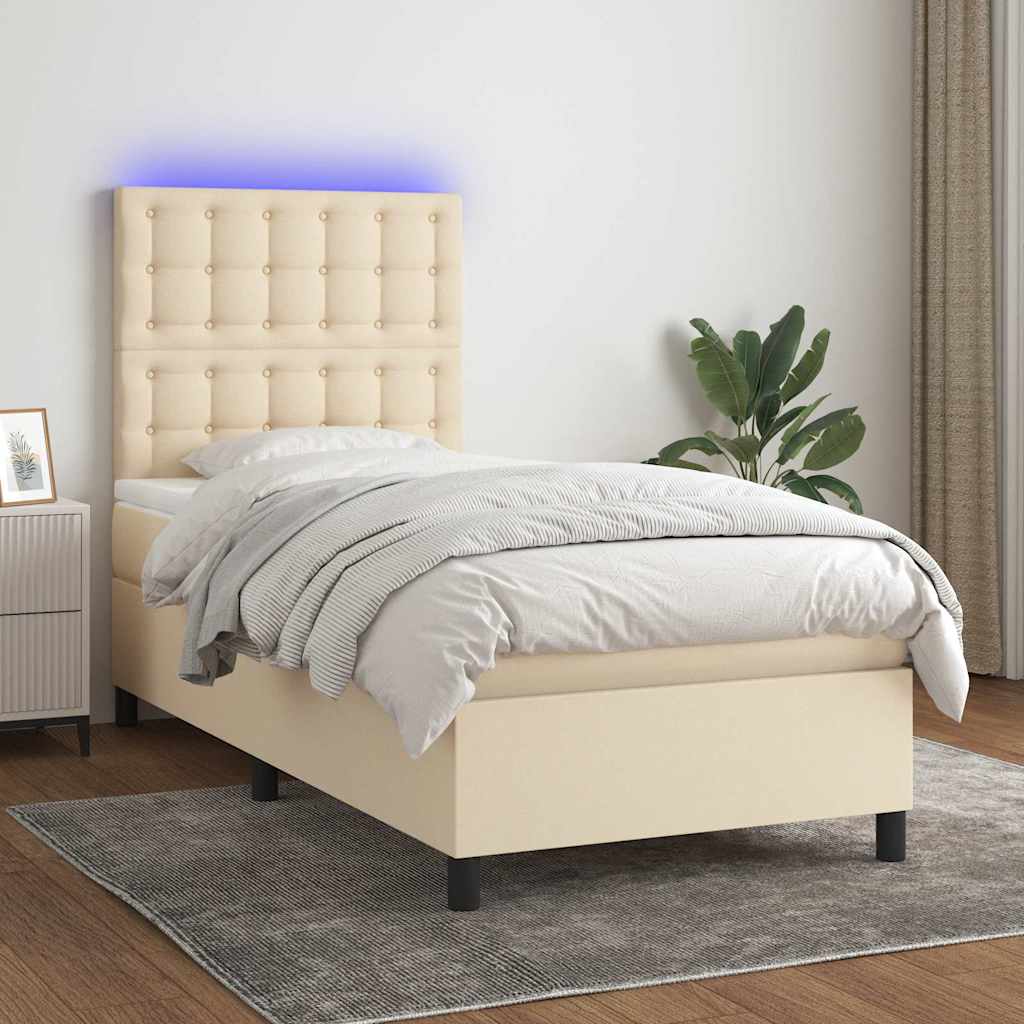 Letto a Molle con Materasso e LED Crema 80x200 cm in Tessuto
