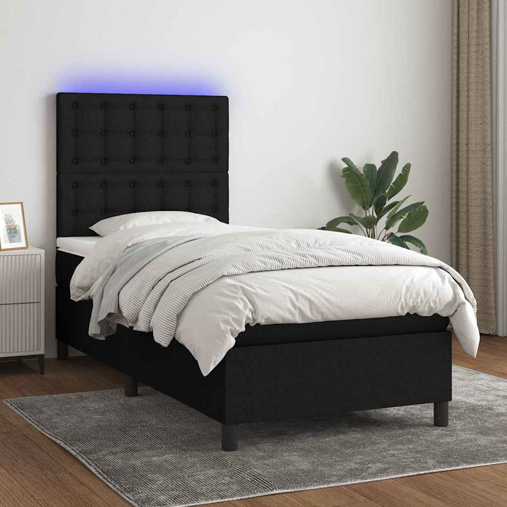 Letto a Molle con Materasso e LED Nero 90x190 cm in Tessuto | homemem39