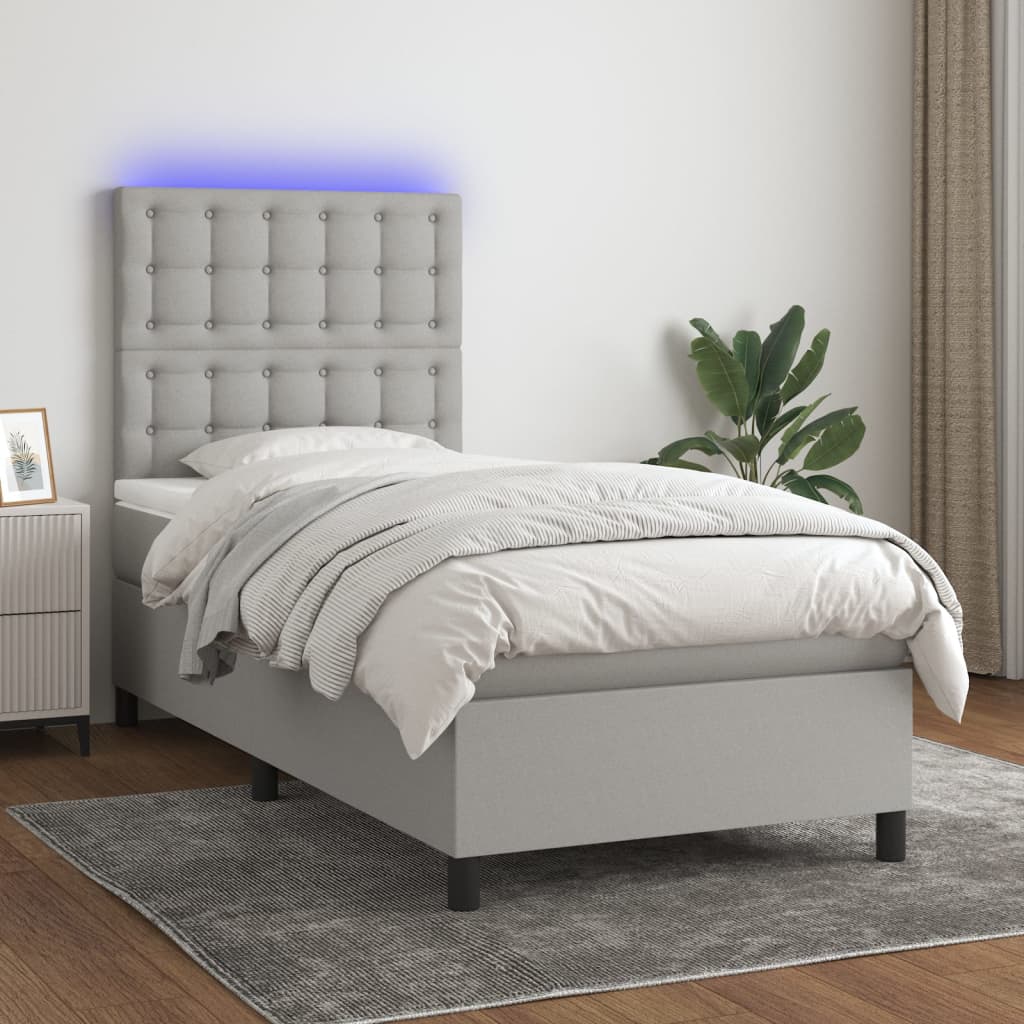 Letto a Molle Materasso e LED Grigio Chiaro 90x200 cm Tessuto - homemem39