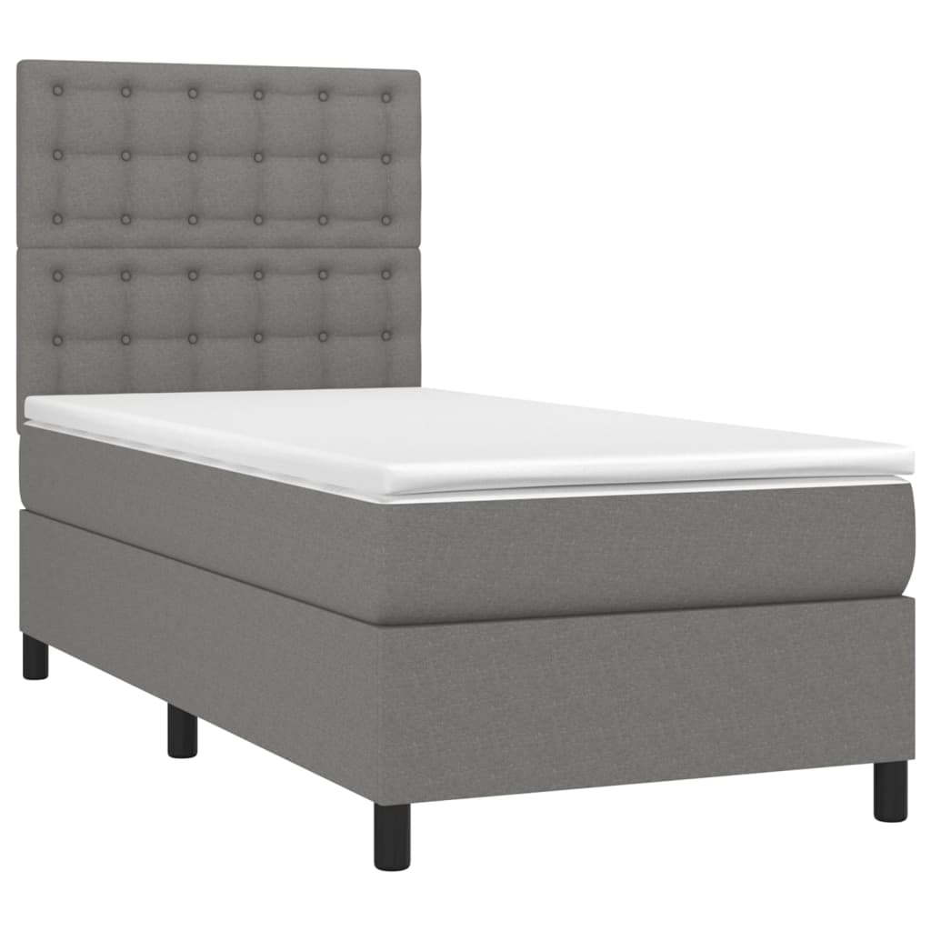 Letto a Molle Materasso e LED Grigio Scuro 90x200 cm in Tessuto | homemem39