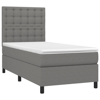 Letto a Molle Materasso e LED Grigio Scuro 90x200 cm in Tessuto | homemem39