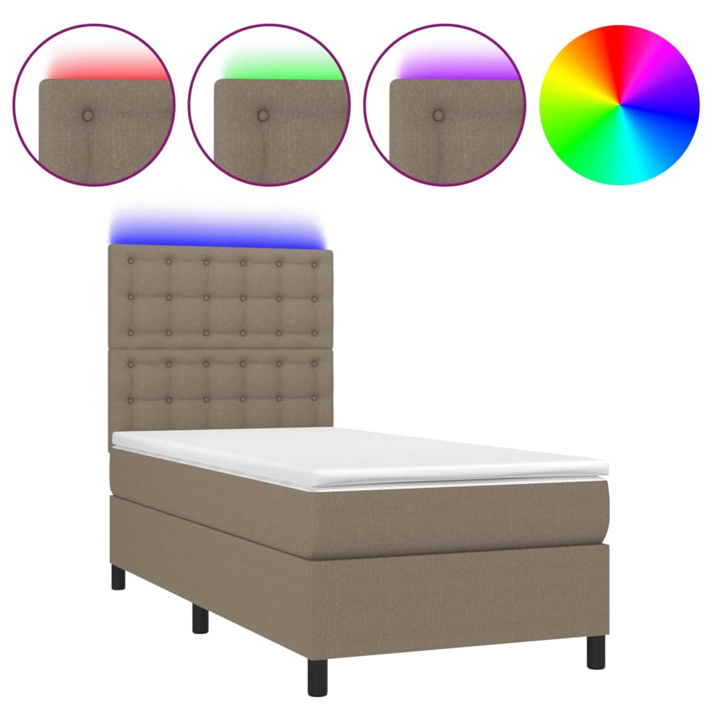 Letto a Molle con Materasso e LED Tortora 90x200 cm in Tessuto - homemem39