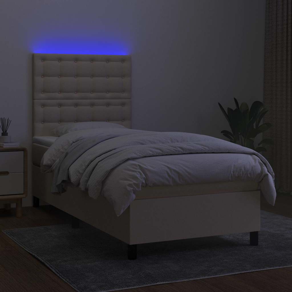 Letto a Molle con Materasso e LED Crema 90x200 cm in Tessuto