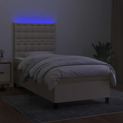 Letto a Molle con Materasso e LED Crema 90x200 cm in Tessuto